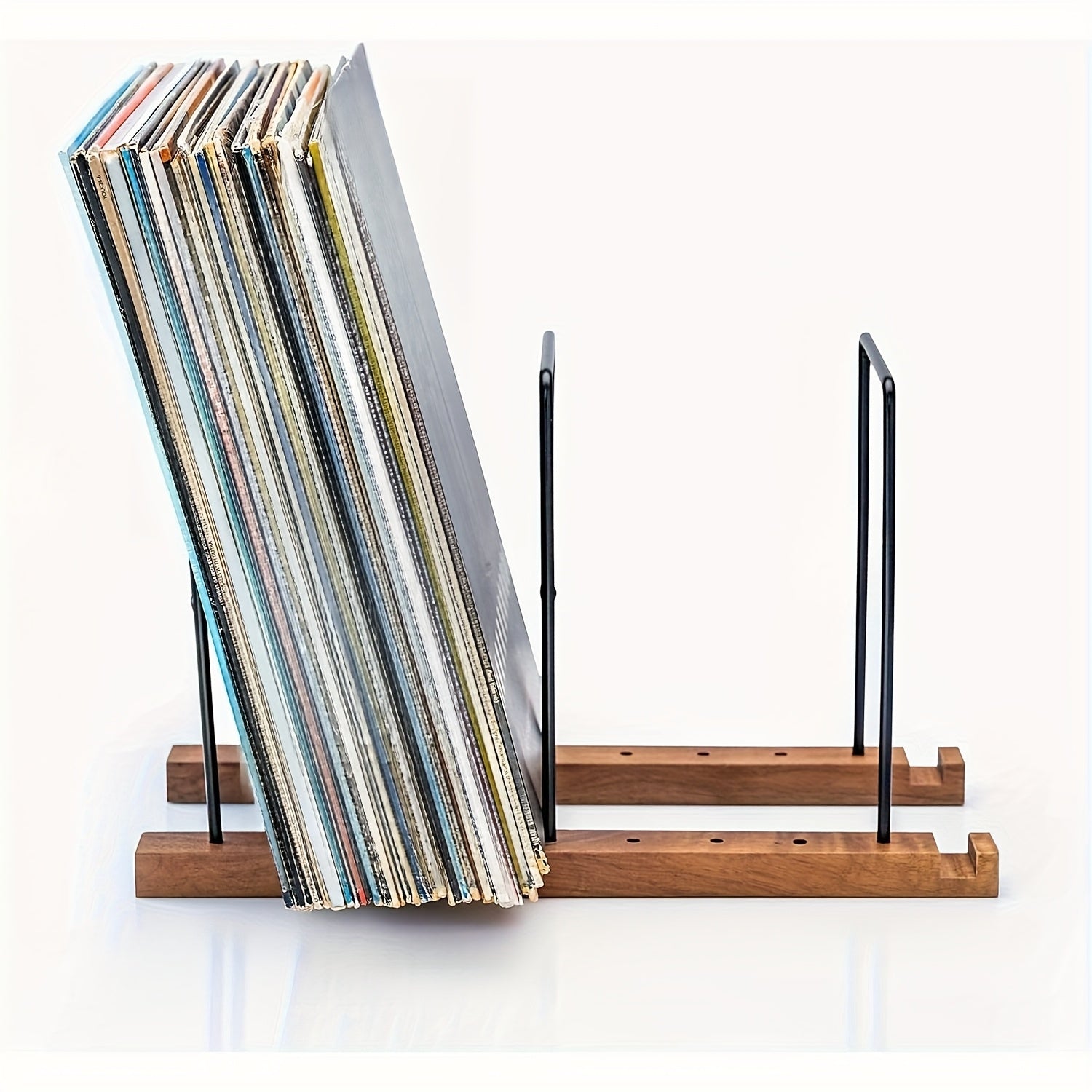 Black Walnut Wood Vinyl Record Rack (60-80 LP) with Now Playing Display -Recordshaven
