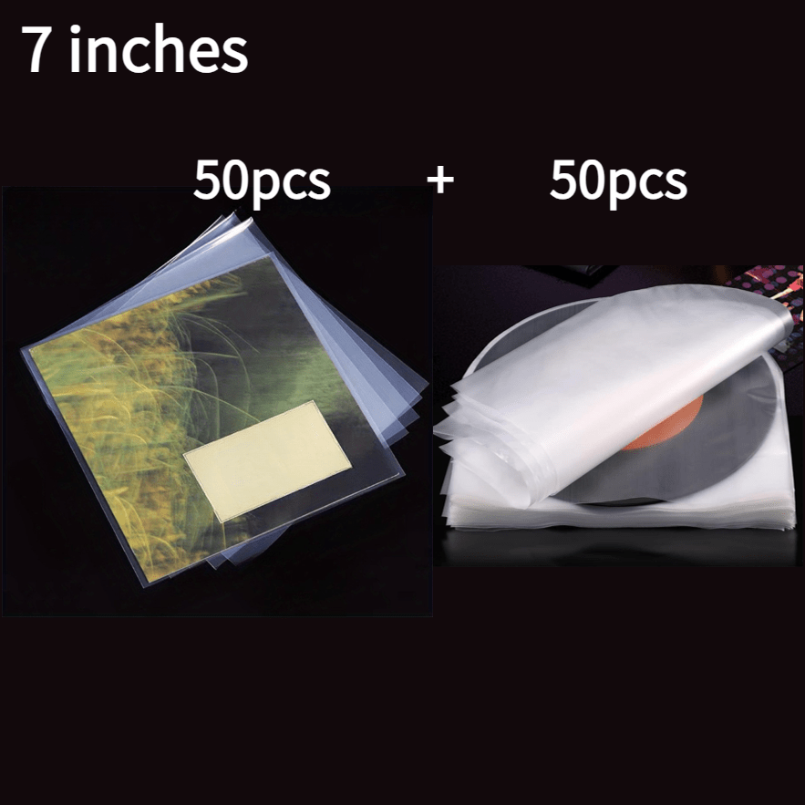 Set of 100 Professional 7-Inch Vinyl Record Protective Covers (50 Inner Bags + 50 Outer Sleeves) -Recordshaven