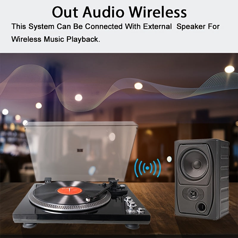 Black Vintage Belt-Driven Turntable - 33/45 RPM, Wireless Output, Preamp & Aluminum Platter -Recordshaven