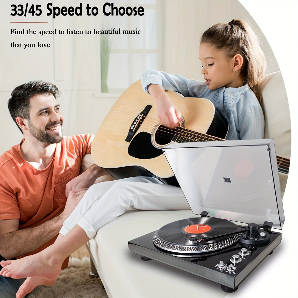 Black Vintage Belt-Driven Turntable - 33/45 RPM, Wireless Output, Preamp & Aluminum Platter -Recordshaven