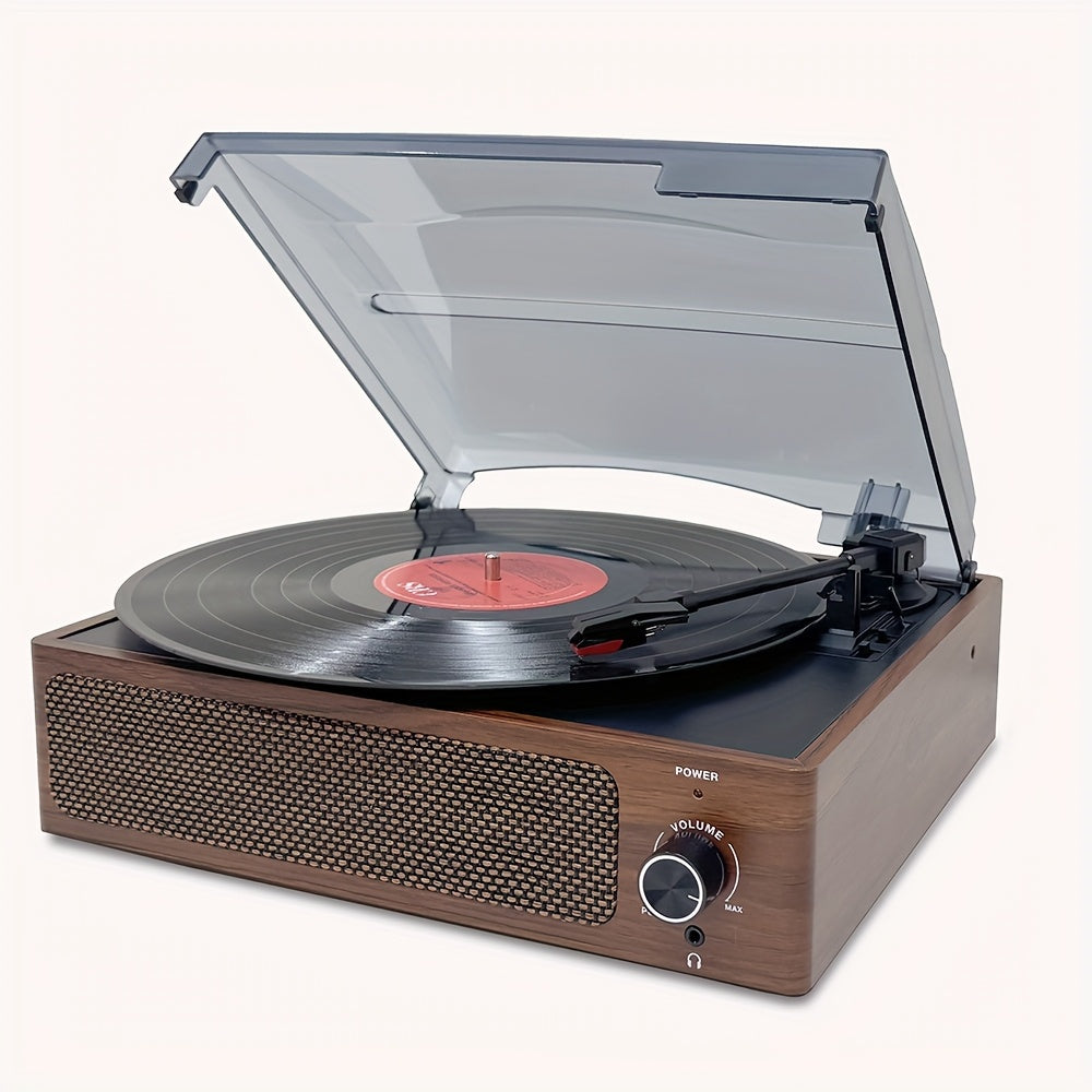 Walnut Vintage 3-Speed Turntable - Built-in Stereo Speakers, RCA Out/Earphone Jack + 3.5mm Wired Headphones -Recordshaven
