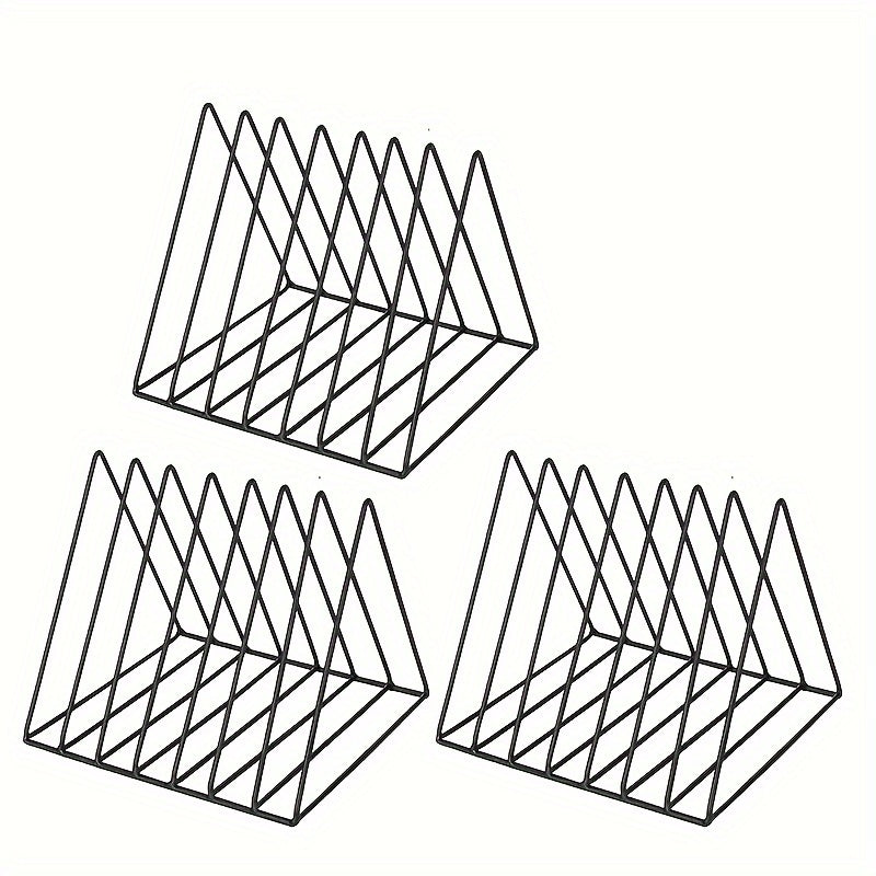 7-Slot Triangle Desktop Organizer - 3pcs Metal Record Book Rack -Recordshaven