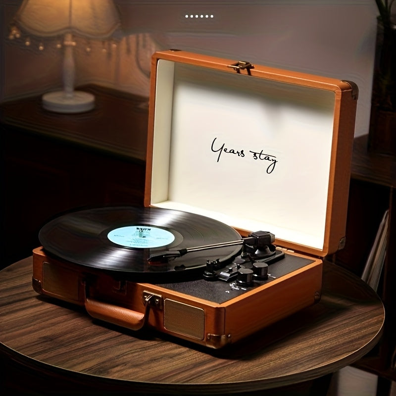 Compact Vintage Wireless Turntable - Plays Vinyl/Cellophane Records, Headphone/AUX Support (Birthday Gift) -Recordshaven