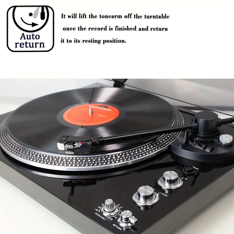 Black Retro Vinyl Player - Belt-Driven, Wireless, Preamp, 33/45 RPM with Aluminum Platter -Recordshaven