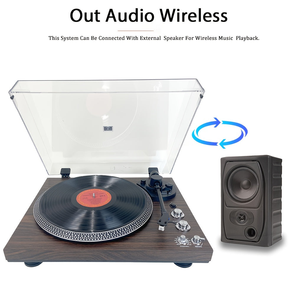 Retro Wood Vinyl Player - Belt-Driven, Preamp Equipped, 33/45 RPM with Wireless/RCA/AUX (No Battery) -Recordshaven