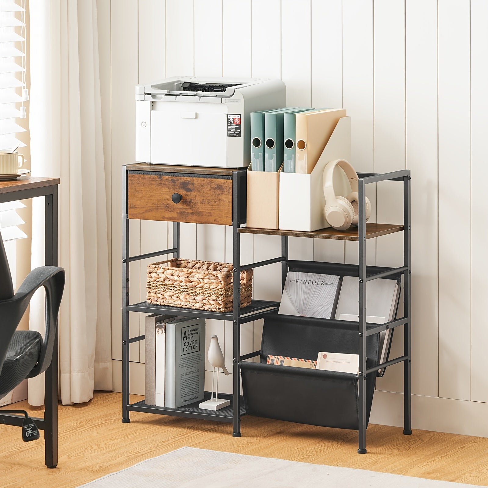 HOOBRO 3-Tier Metal Wood Vinyl Record Stand Side Table (75cm) -Recordshaven