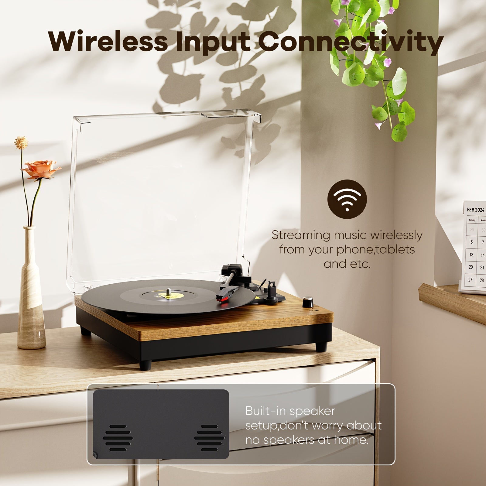 Maio E200 Vintage Belt-Driven Turntable - 3-Speed (33/45/78 RPM), Vibration Isolation, Built-in Speakers & Multi-Ports -Recordshaven