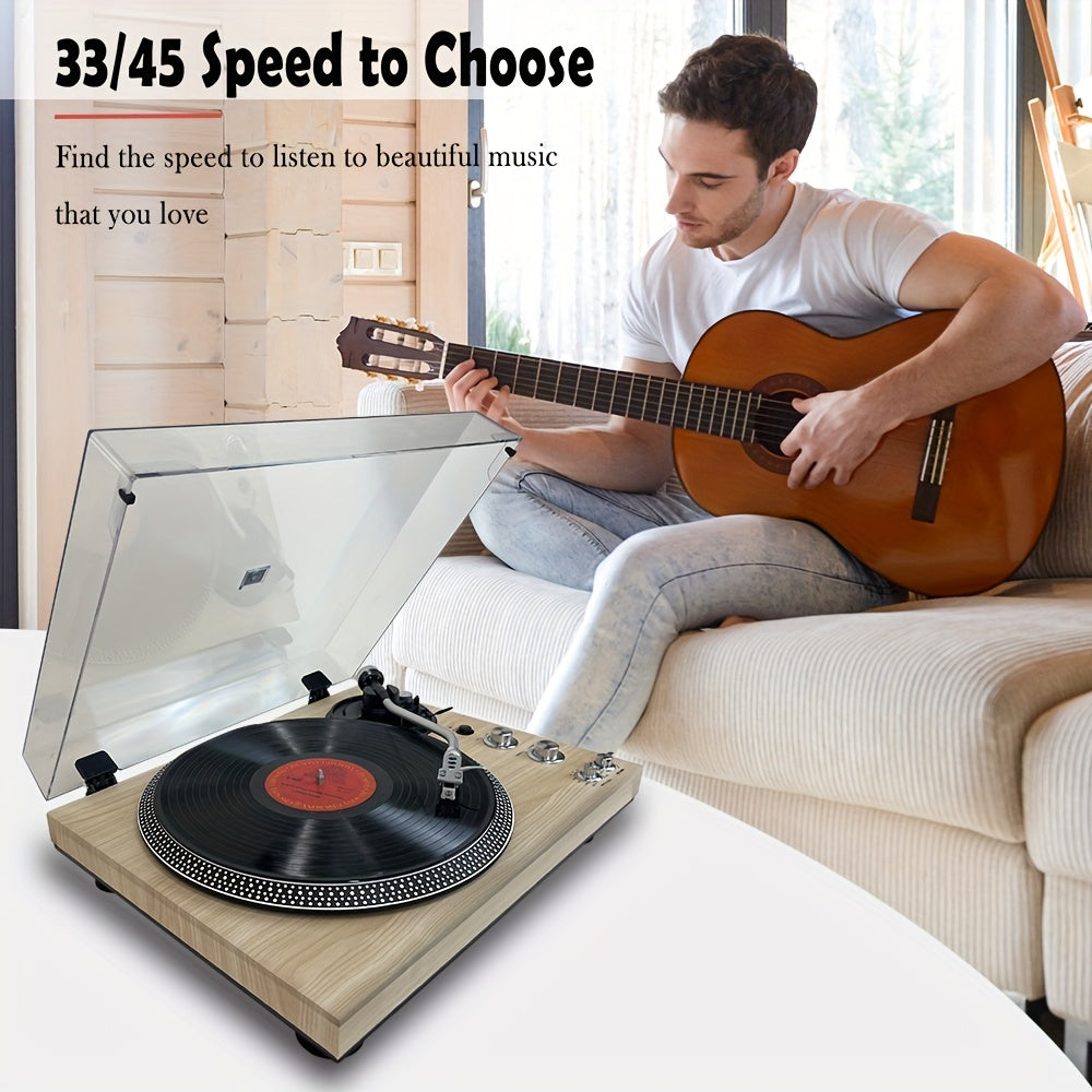 Pine Wood Belt-Driven Turntable - 33/45 RPM, Preamp, Aluminum Platter & RCA Line Out (Valentine Gift) -Recordshaven