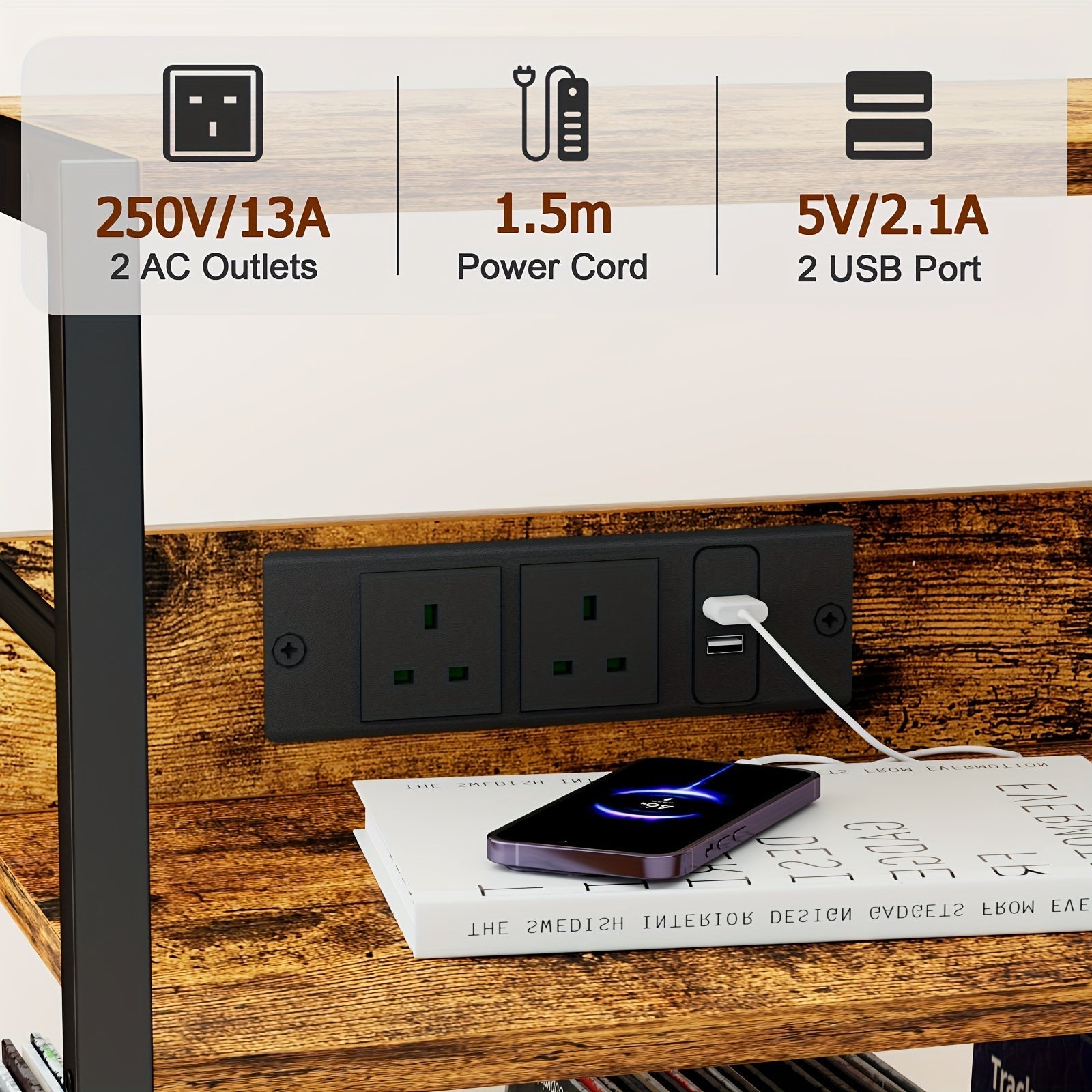 AMHANCIBLE Vintage Brown Wooden Record Stand with Socket (200-Album 3-Tier) -Recordshaven