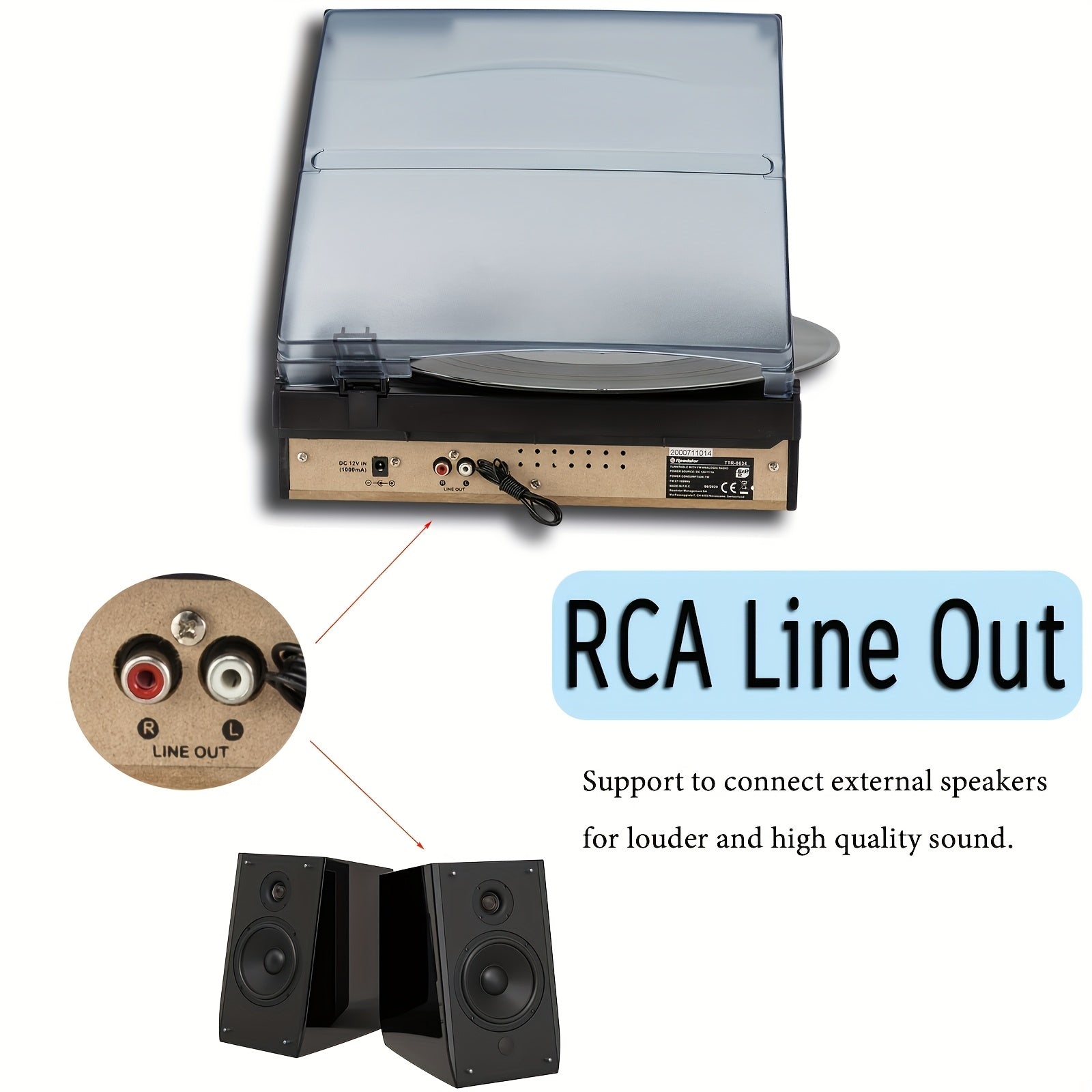 Vintage Vinyl Record Player - Belt-Drive, 3-Speed, FM Radio Reception & Multiple Audio Outputs -Recordshaven