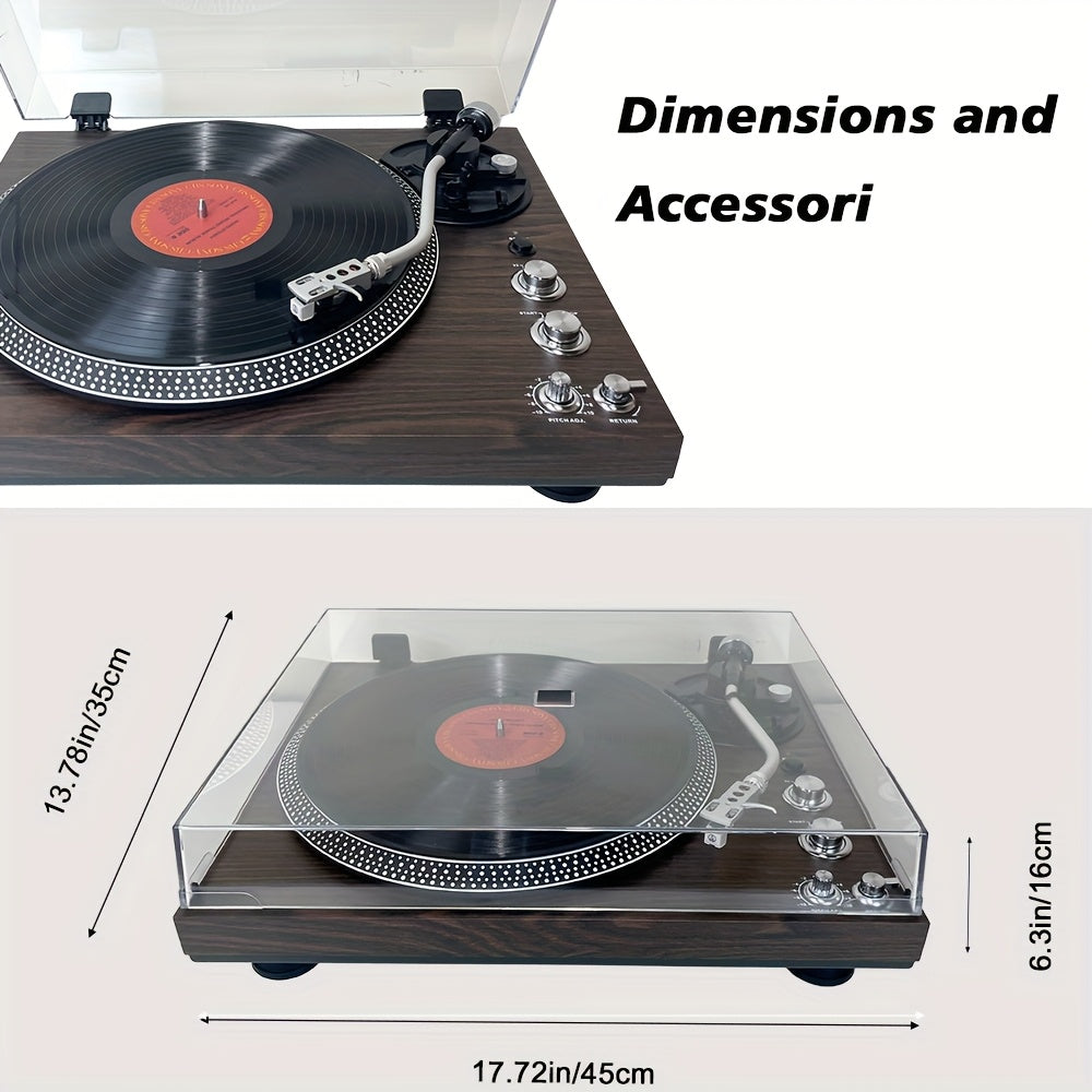 Dark Pine Belt-Driven Turntable - 33/45 RPM, Preamp, Aluminum Platter & RCA Line Out (Valentine Gift) -Recordshaven
