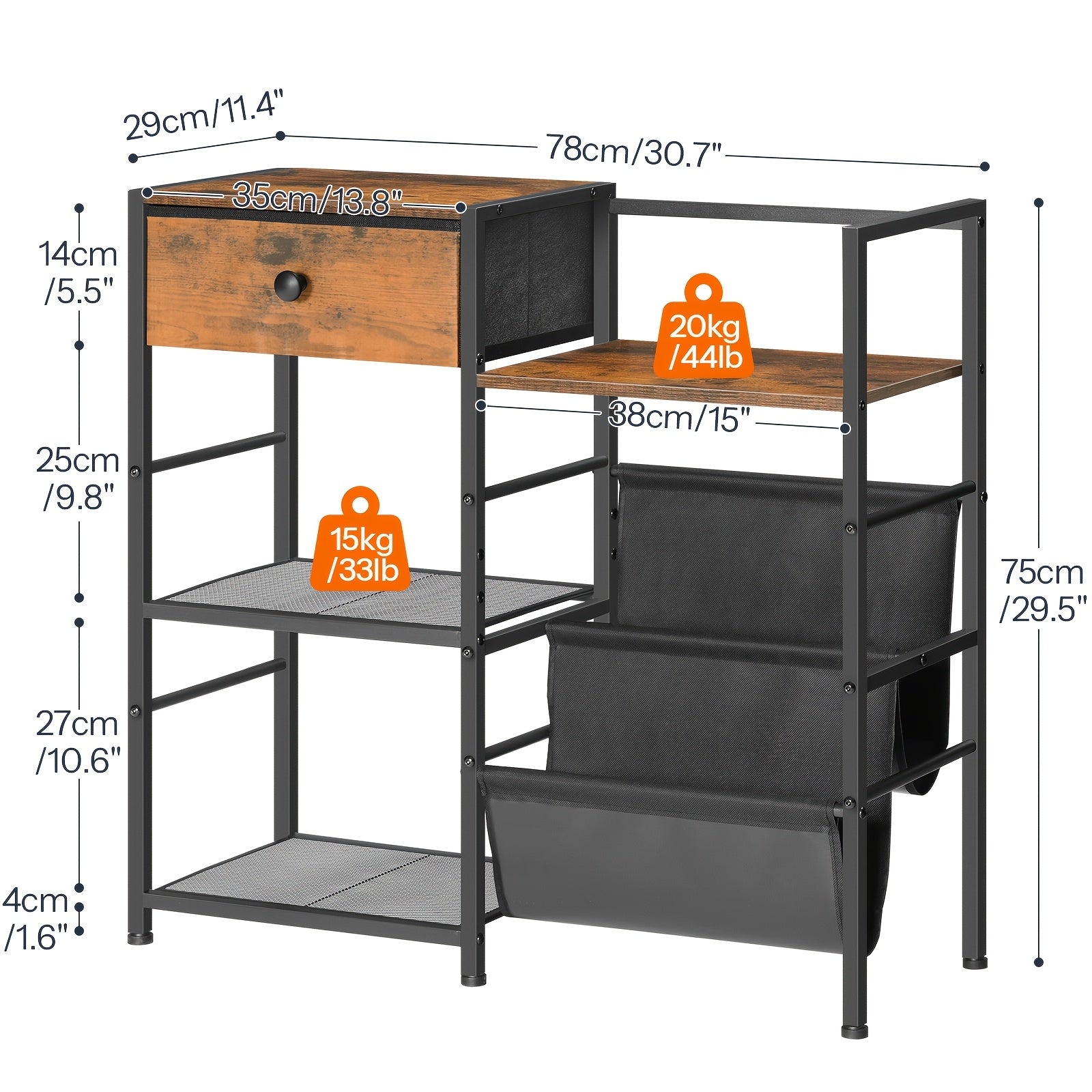 HOOBRO 3-Tier Metal Wood Vinyl Record Stand Side Table (75cm) -Recordshaven