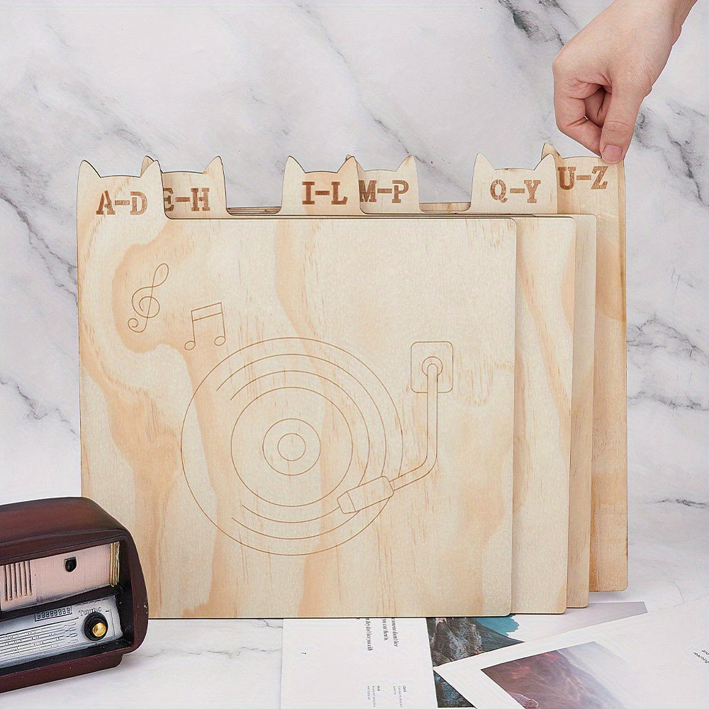 6-Pack Wooden Letter Dividers - Vinyl Record/CD/DVD Organizer for Bookshelves (Thanksgiving Gift) -Recordshaven
