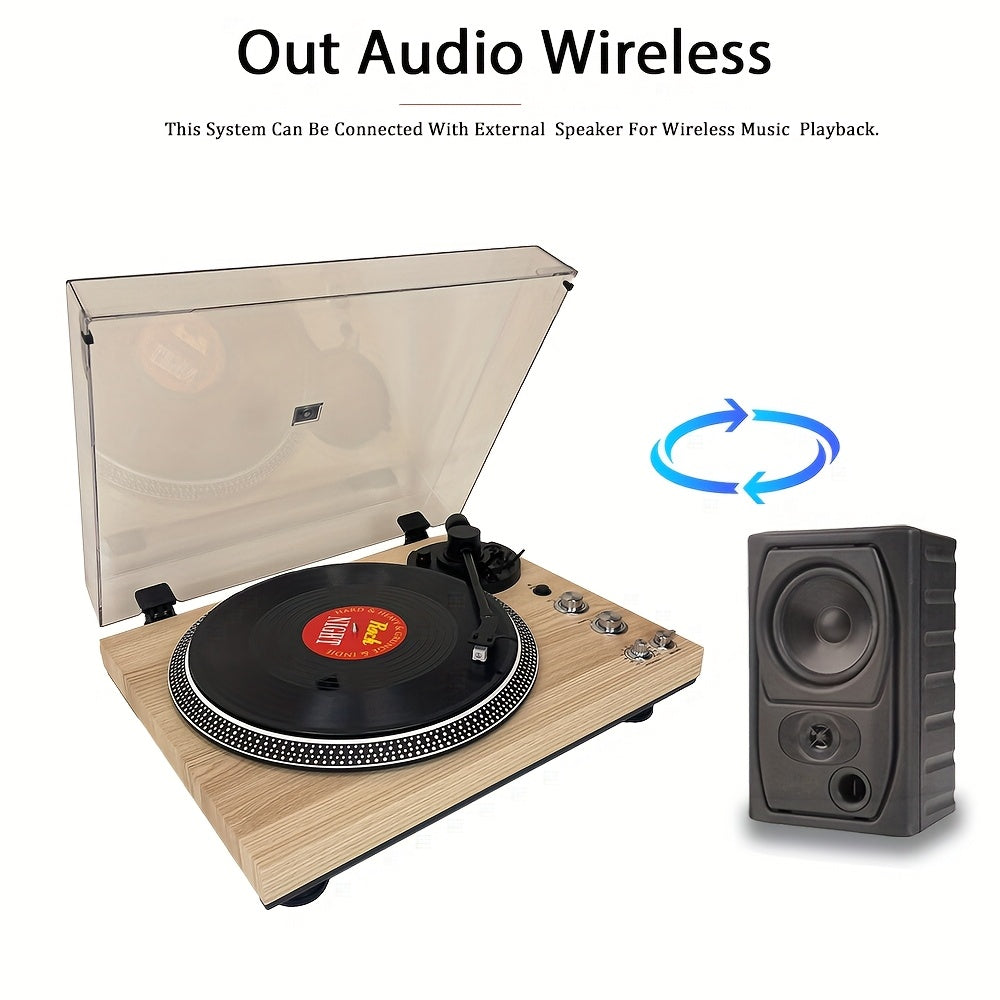 Pine Vinyl Record Player - Belt-Driven, Wireless Output, Preamp, 33/45 RPM with Aluminium Platter -Recordshaven