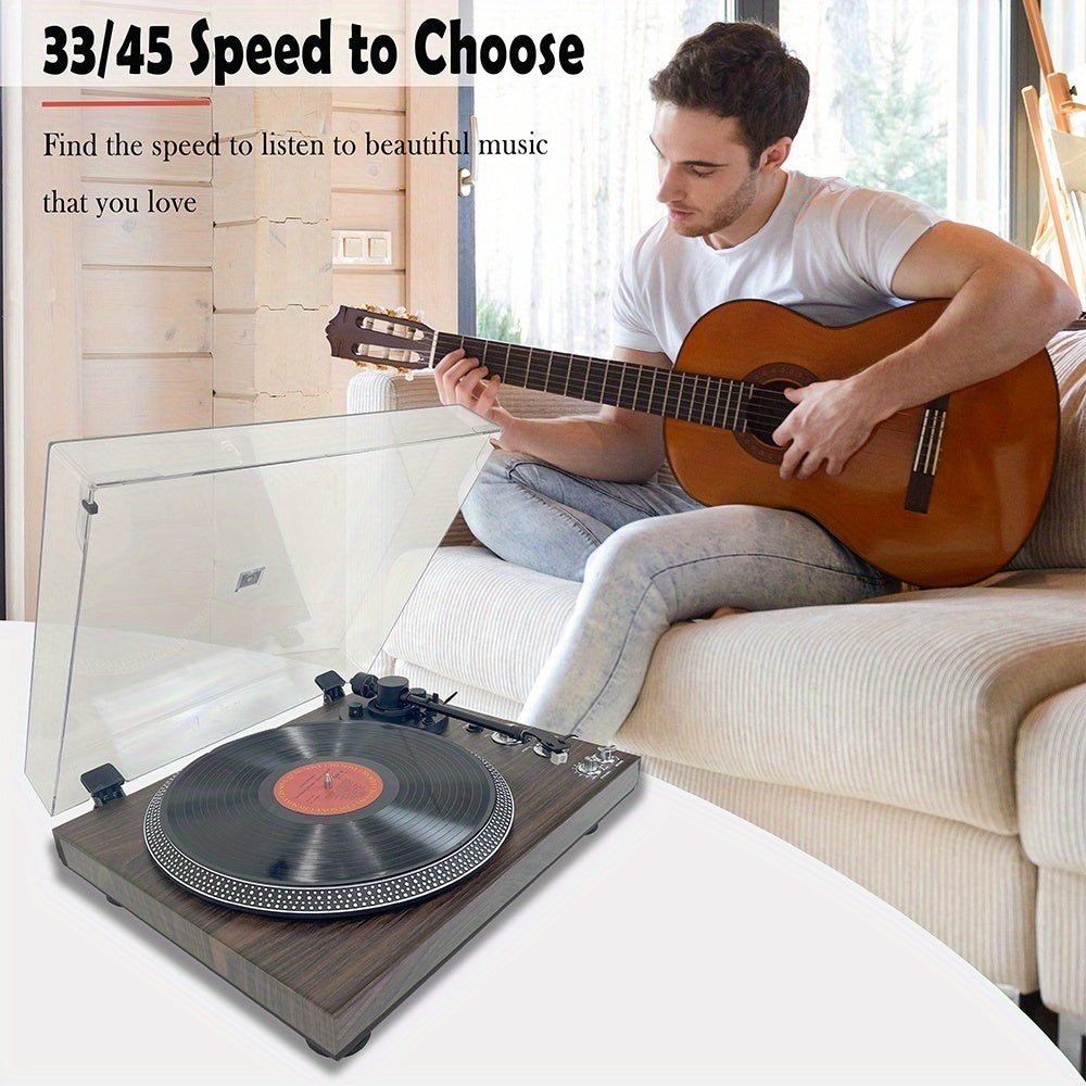 Walnut Vintage Belt-Driven Turntable - Wireless Audio, 33/45 RPM, Preamp, Aluminium Platter & RCA Line Out -Recordshaven