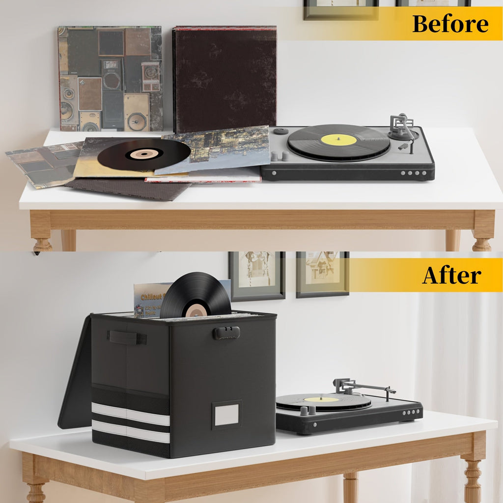 Collapsible Lockable Record Crate with Lid & Handles (100+ 12" LPs) -Recordshaven