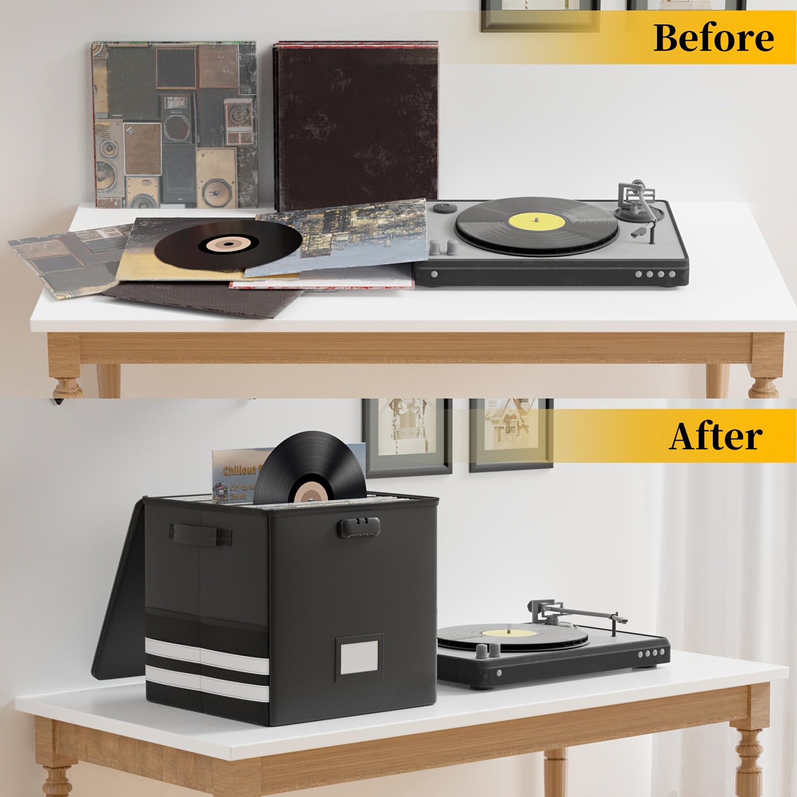 Collapsible Lockable Record Crate with Lid & Handles (100+ 12" LPs) -Recordshaven