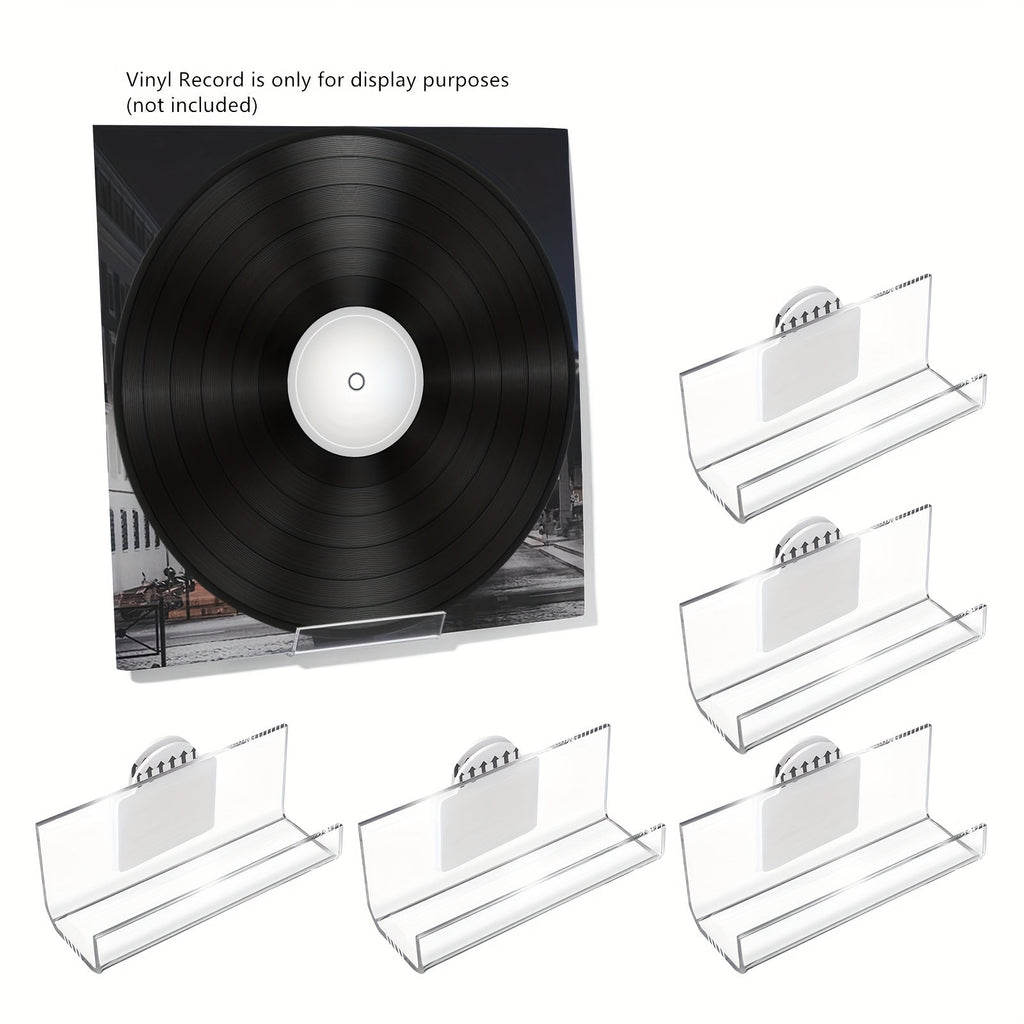 5-Pack No-Drill Self-Adhesive Acrylic Vinyl Record Wall Mount (Floating Shelf) -Recordshaven