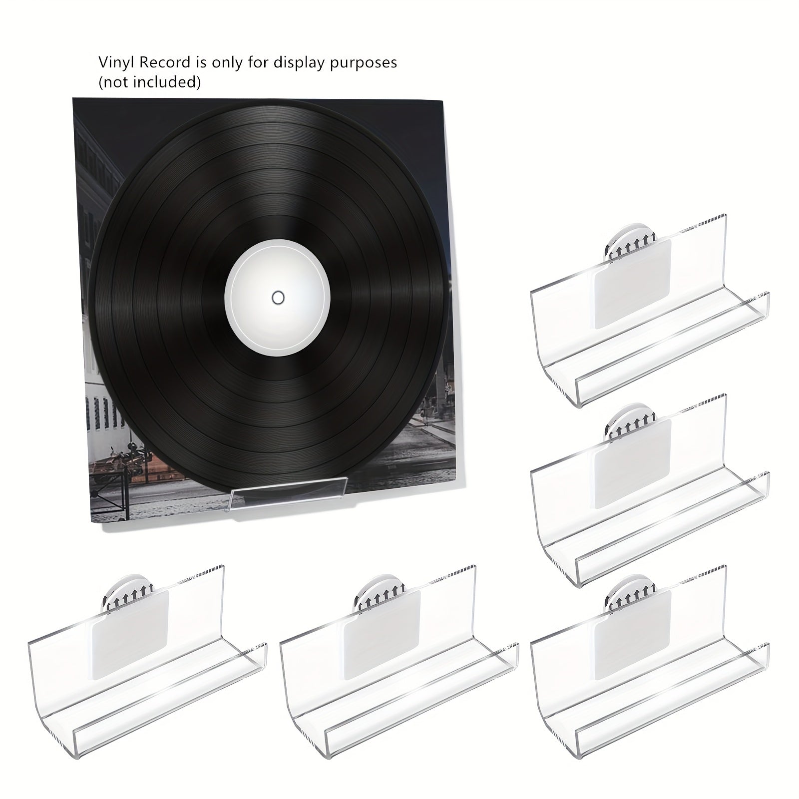 5-Pack No-Drill Self-Adhesive Acrylic Vinyl Record Wall Mount (Floating Shelf) -Recordshaven