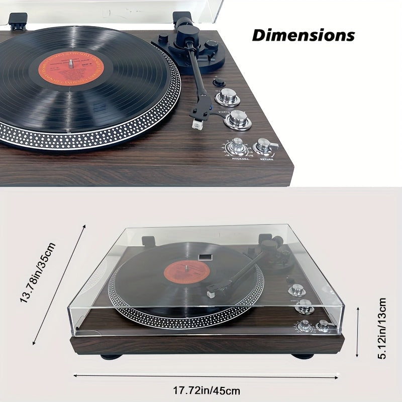Retro Wood Vinyl Player - Belt-Driven, Preamp Equipped, 33/45 RPM with Wireless/RCA/AUX (No Battery) -Recordshaven