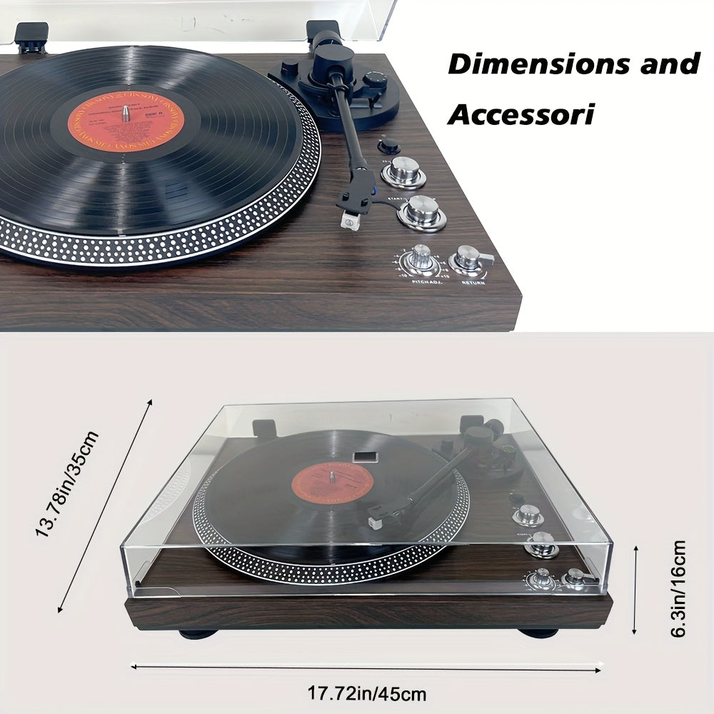 Walnut Vintage Belt-Driven Turntable - Wireless Audio, 33/45 RPM, Preamp, Aluminium Platter & RCA Line Out -Recordshaven