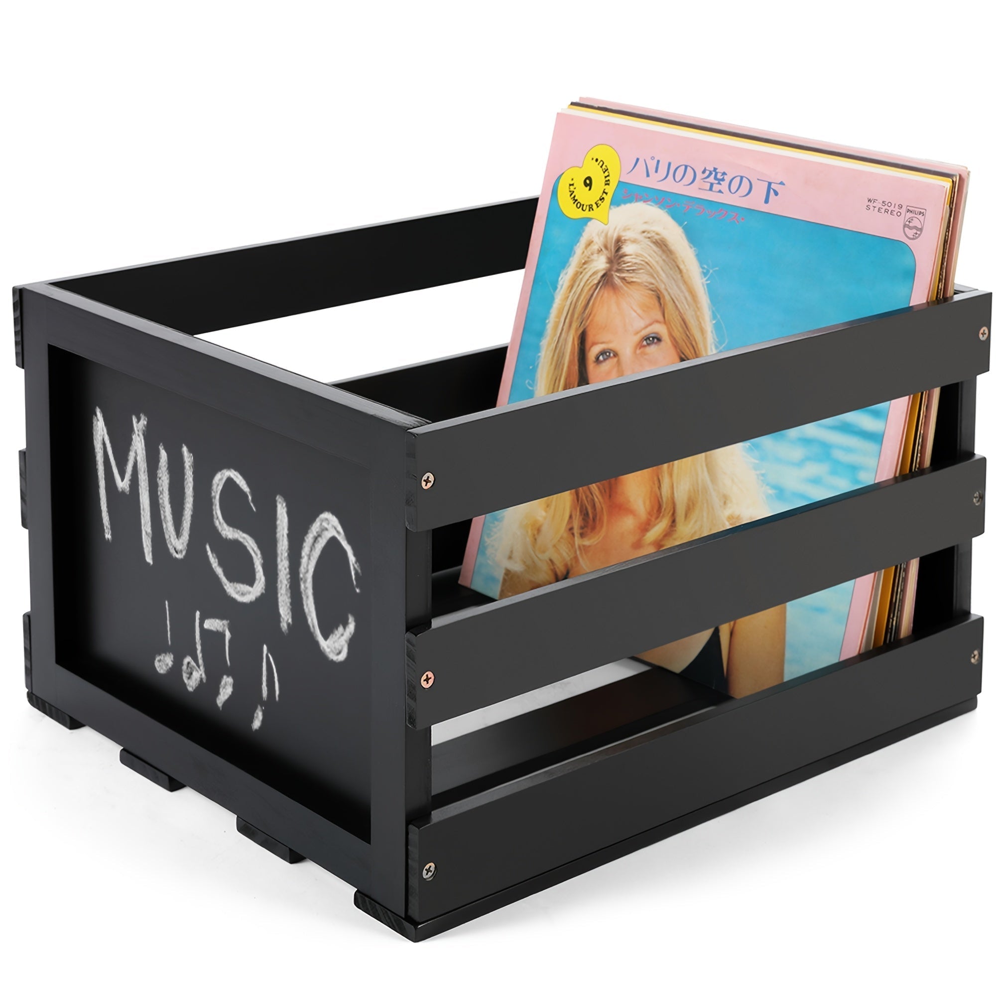 HYNAWIN Wooden Record Storage Box with Blackboard -Recordshaven