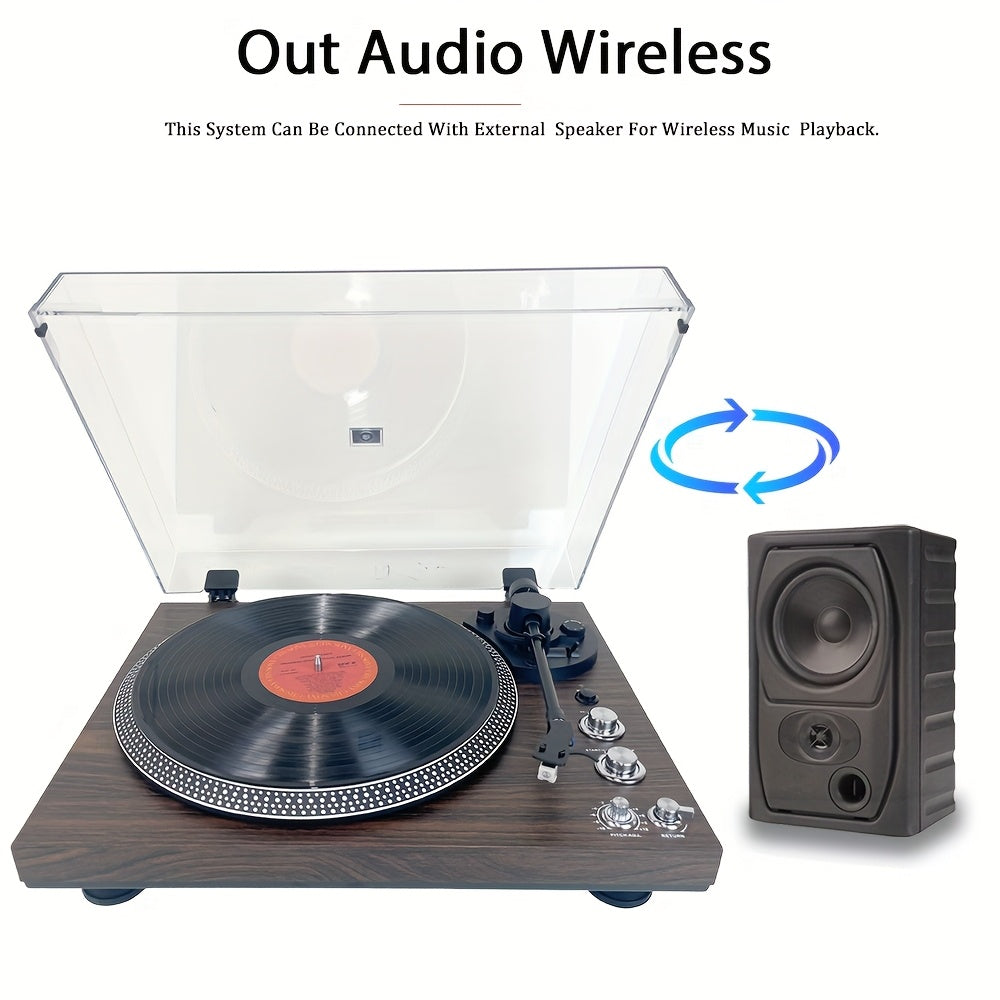 Walnut Vintage Belt-Driven Turntable - Wireless Audio, 33/45 RPM, Preamp, Aluminium Platter & RCA Line Out -Recordshaven