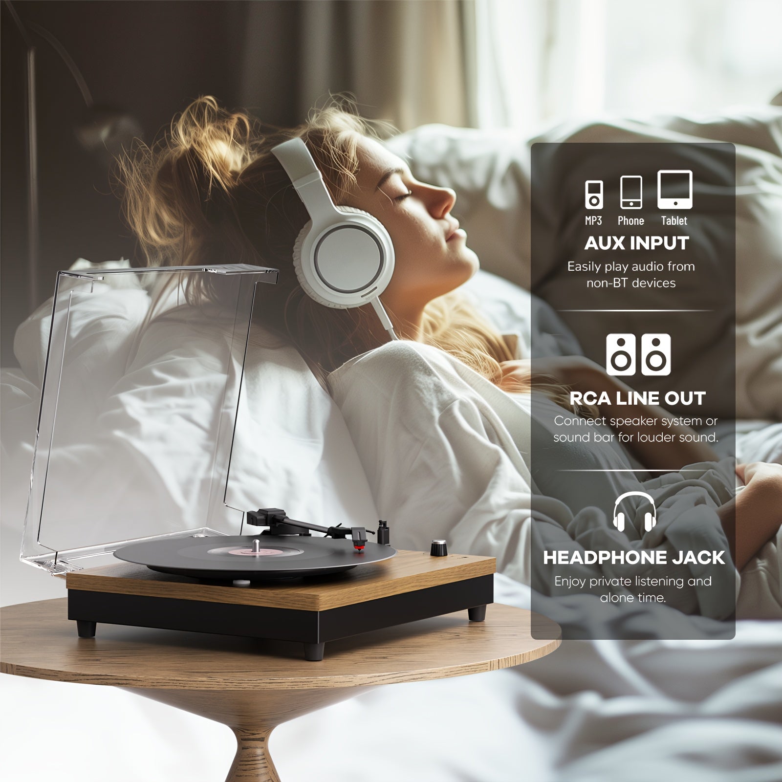 Maio E200 Vintage Belt-Driven Turntable - 3-Speed (33/45/78 RPM), Vibration Isolation, Built-in Speakers & Multi-Ports -Recordshaven