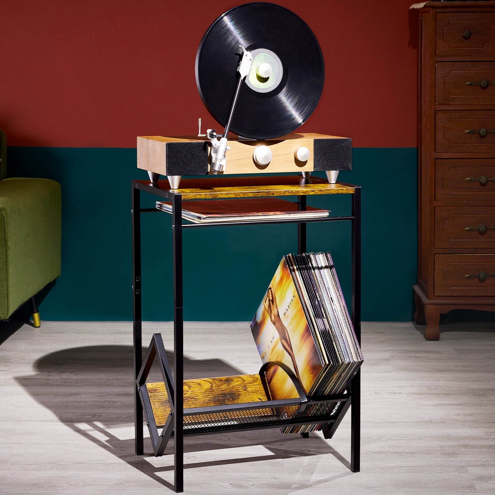 2-Tier Record Rack - Vintage Storage for Recording Studio & Decor -Recordshaven