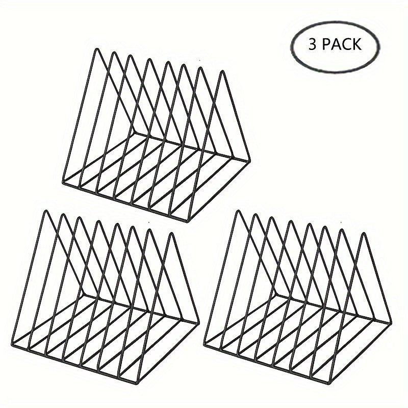 7-Slot Triangle Desktop Organizer - 3pcs Metal Record Book Rack -Recordshaven