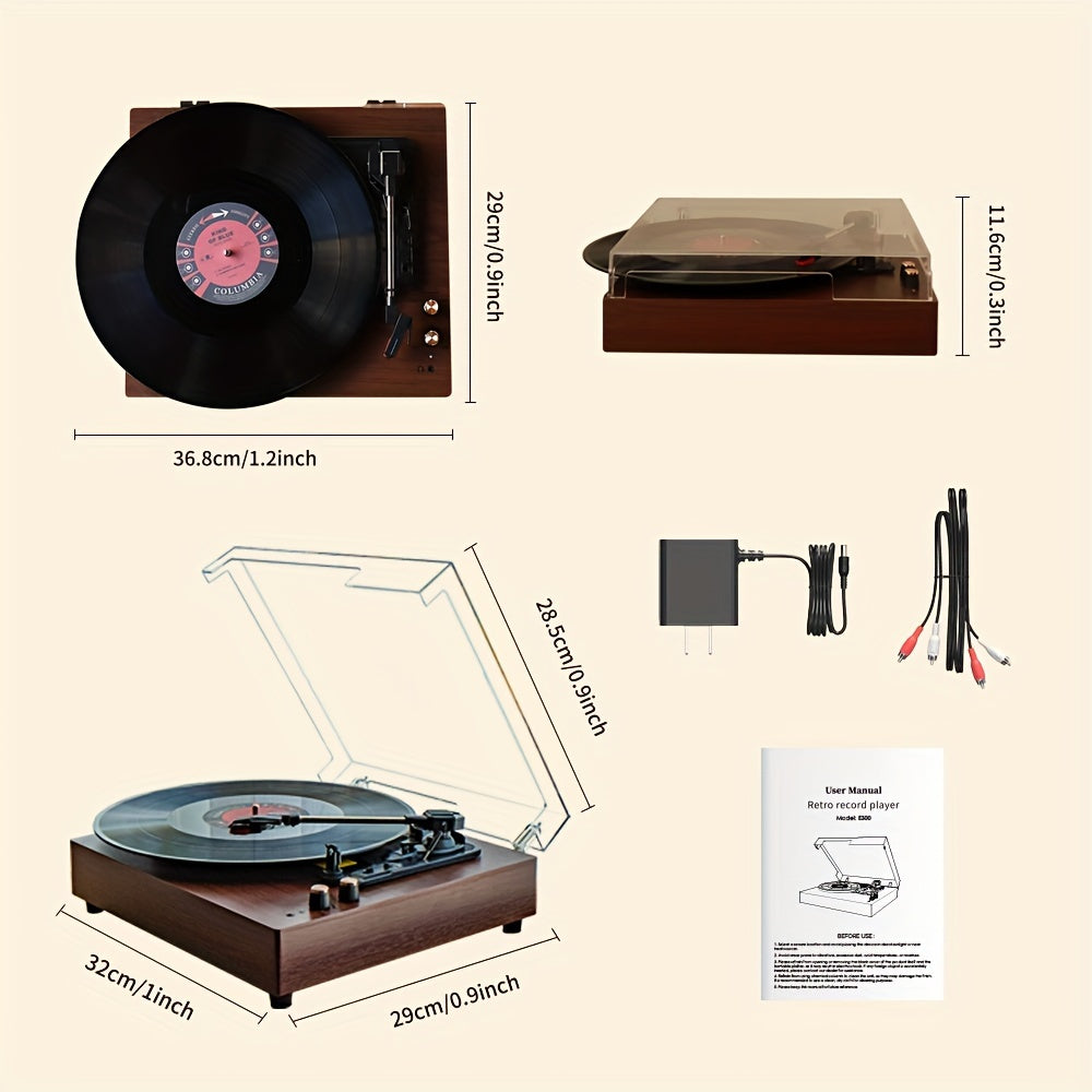 Maio E300 UK Vintage Gramophone - 3-Speed Hi-Fi Turntable, 3.5mm Output & External Speaker Compatibility -Recordshaven