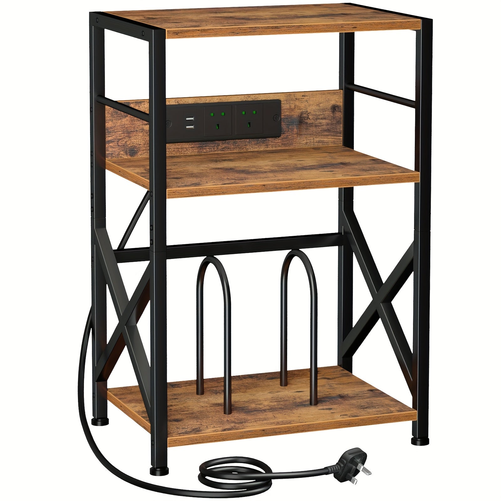 AMHANCIBLE Vintage Brown Wooden Record Stand with Socket (200-Album 3-Tier) -Recordshaven