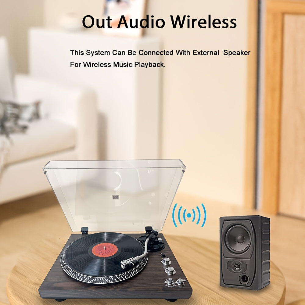 Dark Pine Belt-Driven Turntable - 33/45 RPM, Preamp, Aluminum Platter & RCA Line Out (Valentine Gift) -Recordshaven