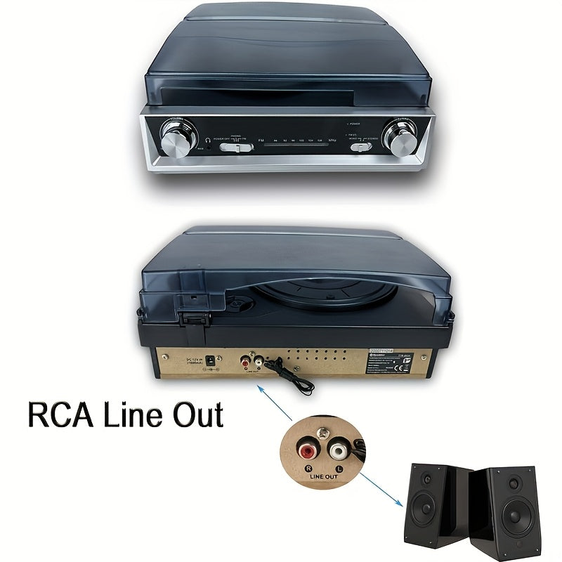 Vintage Vinyl Player - 3-Speed, FM Radio, Line/Headphone/3.5mm Out + 128mm Belts & Ruby Tip Styluses -Recordshaven