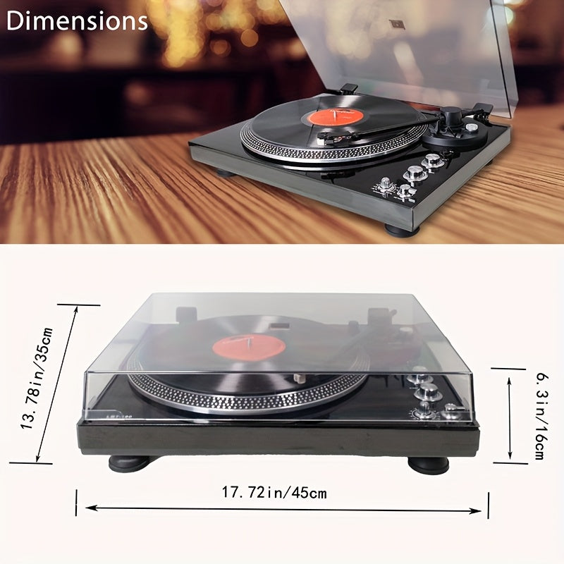 Black Retro Vinyl Player - Belt-Driven, Wireless, Preamp, 33/45 RPM with Aluminum Platter -Recordshaven
