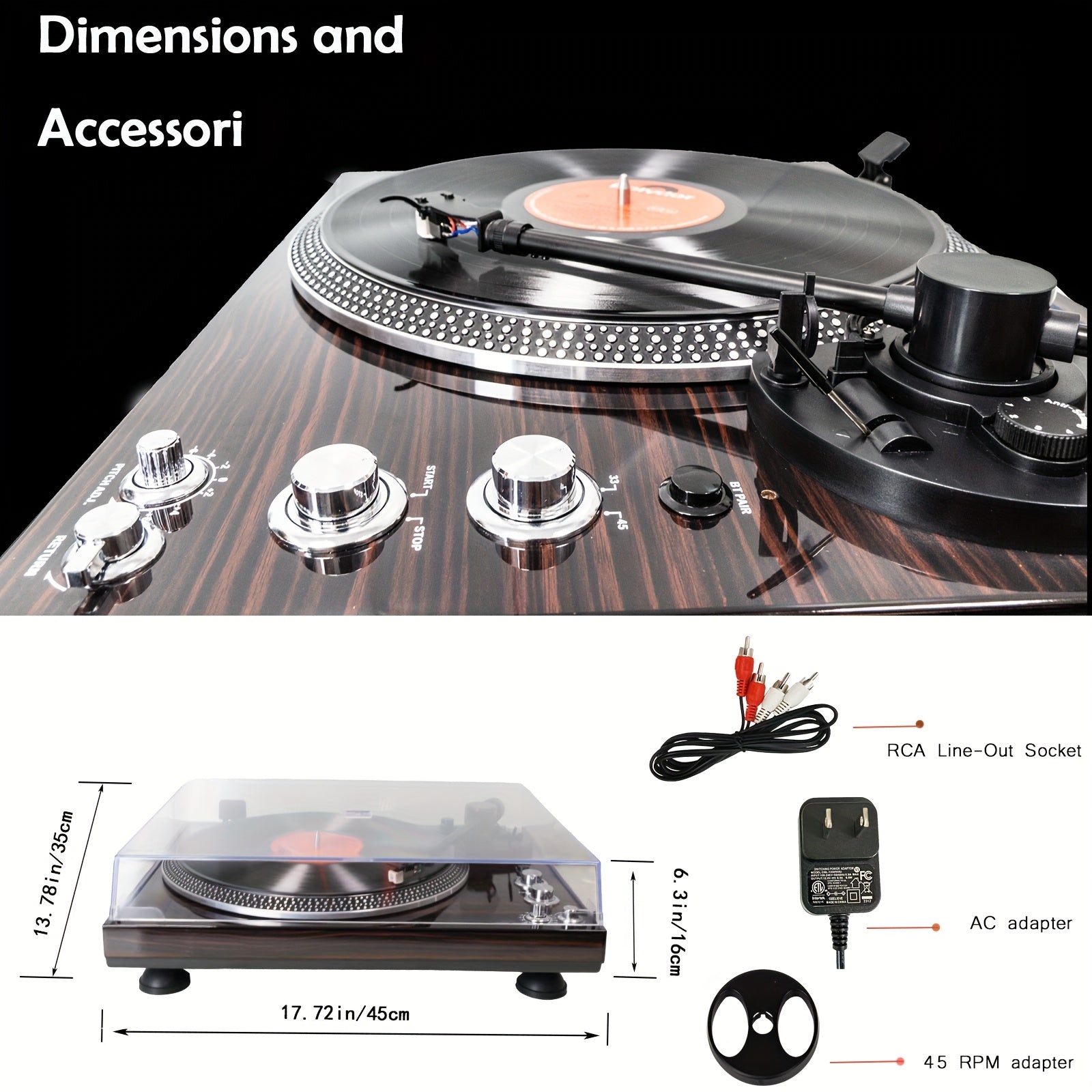 Wood Vinyl Record Player - Belt-Driven, Preamp Equipped, 33/45 RPM with Aluminium Platter -Recordshaven